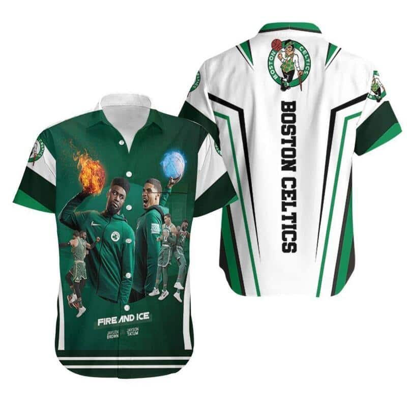 Boston Celtics Hawaiian Shirt Jaylon Brown Jayson Tatum Fire And Ice