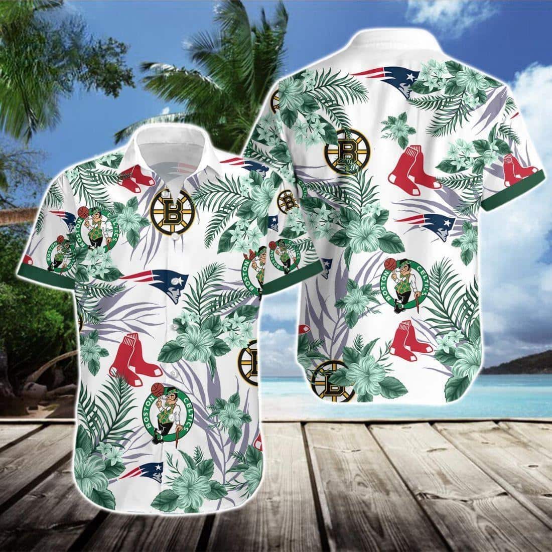 Boston Celtics Hawaiian Shirt Tropical Flora Beach Vacation Gift