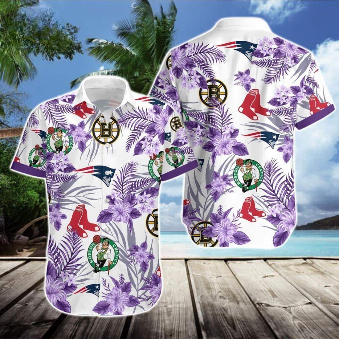 NBA Boston Celtics Hawaiian Shirt Purple Hibiscus Flower Best Basketball Gift