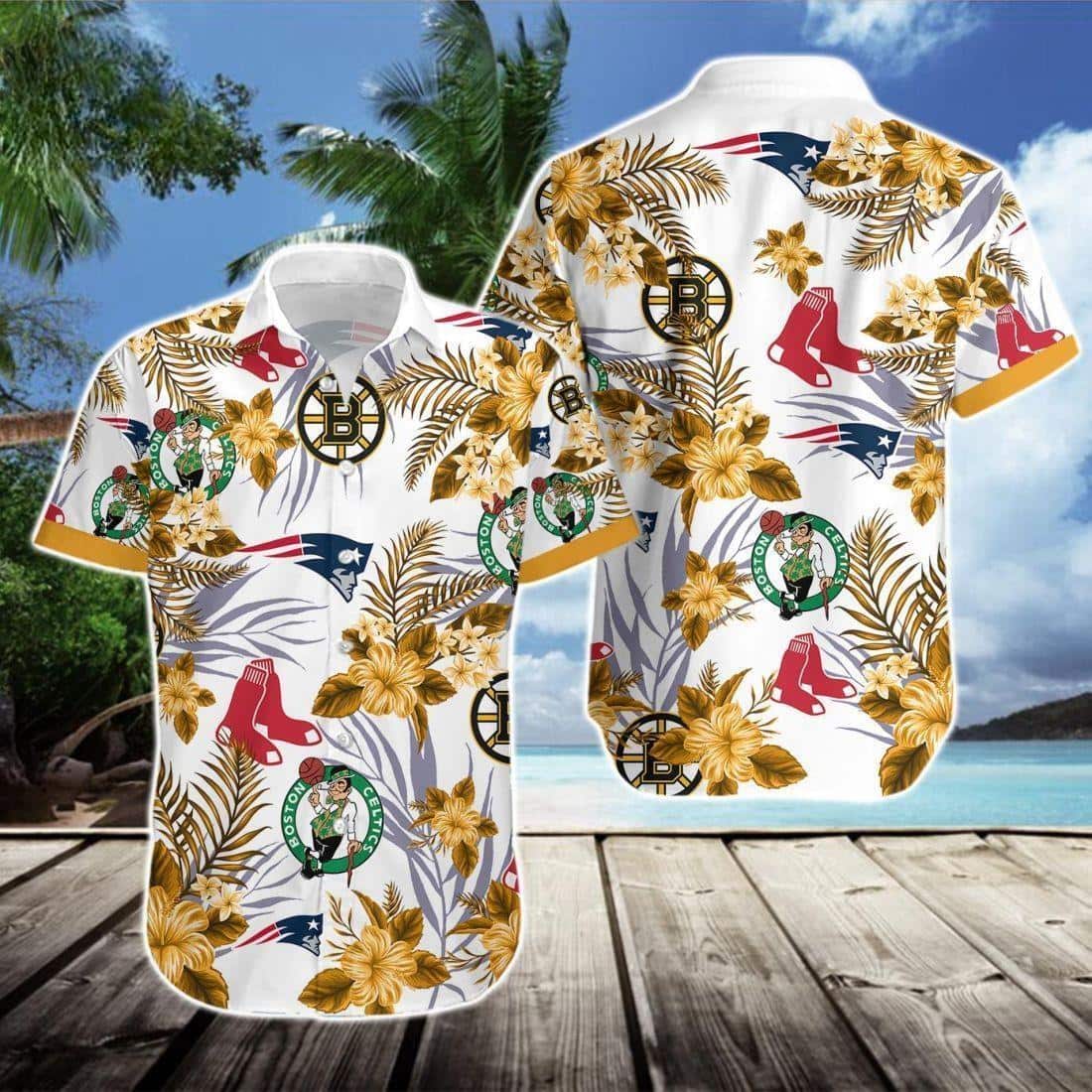 Boston Celtics Hawaiian Shirt Yellow Hibiscus Flower For Beach Lovers