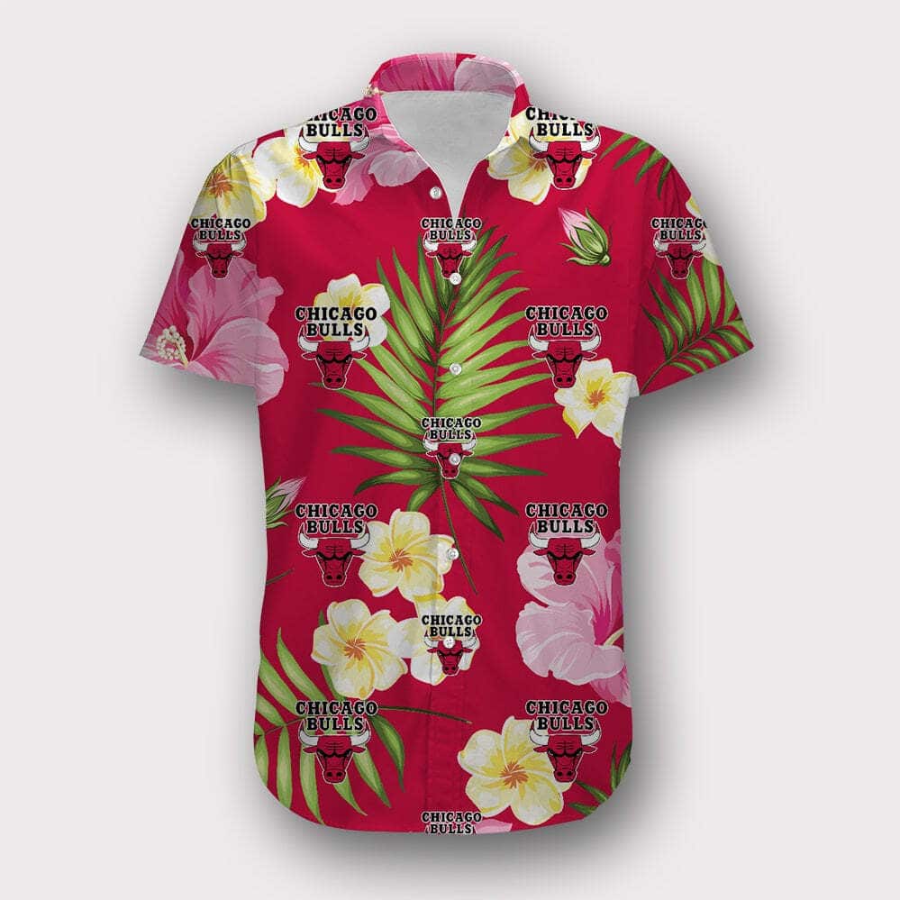 Red Aloha Chicago Bulls Hawaiian Shirt Summer Flora