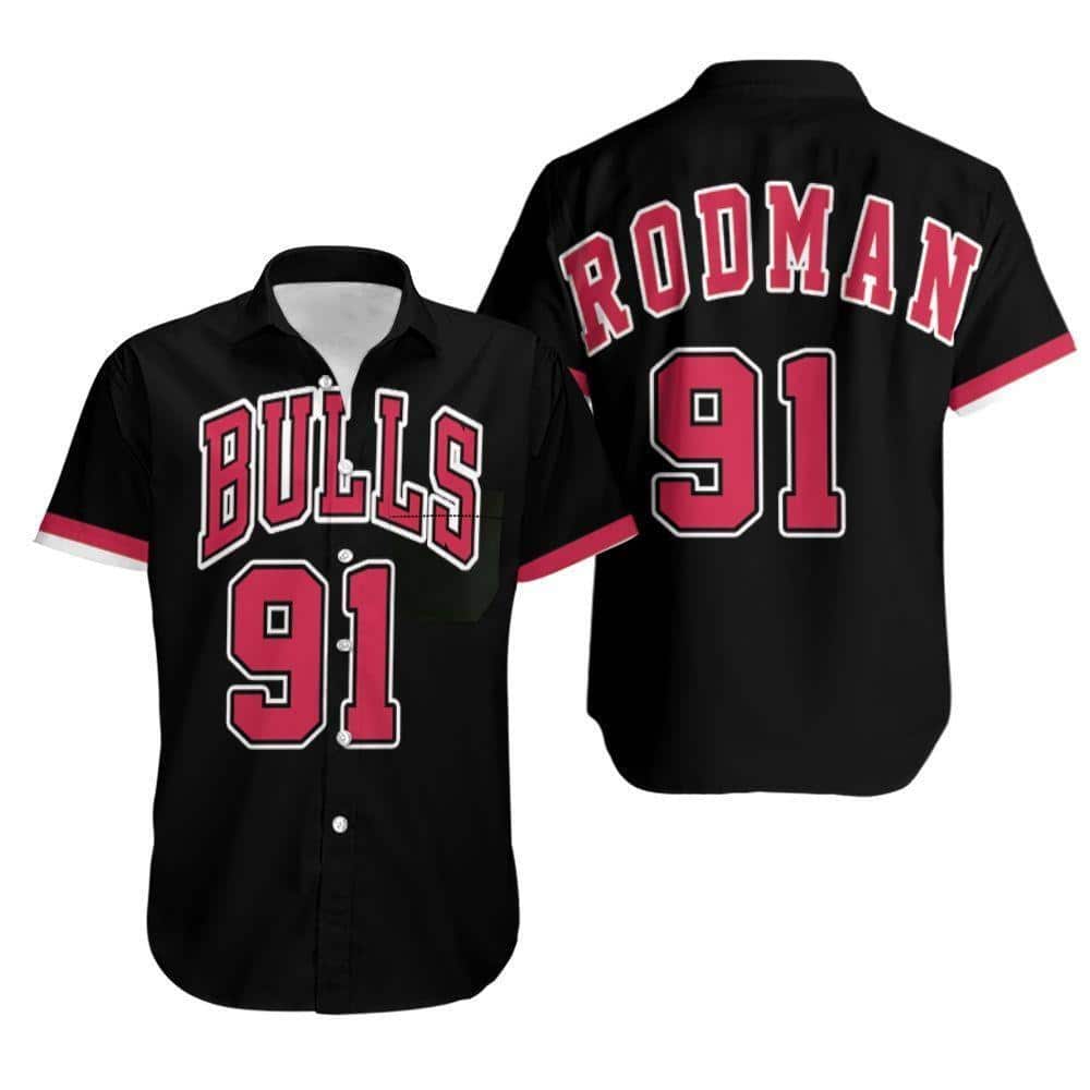 Black Dennis Rodman 91 Chicago Bulls Hawaiian Shirt