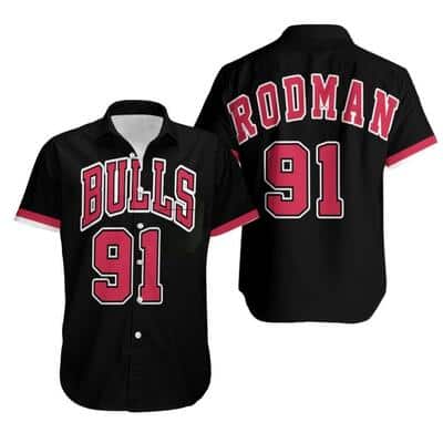 Black Dennis Rodman 91 Chicago Bulls Hawaiian Shirt Black Dennis Rodman 91 Chicago Bulls Hawaiian Shirt