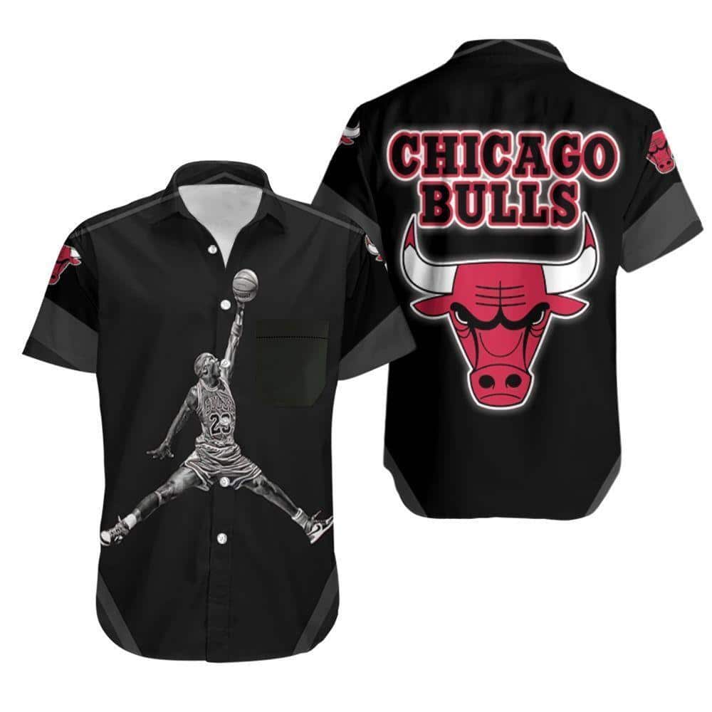 Black Michael Jordan Logo Chicago Bulls Hawaiian Shirt