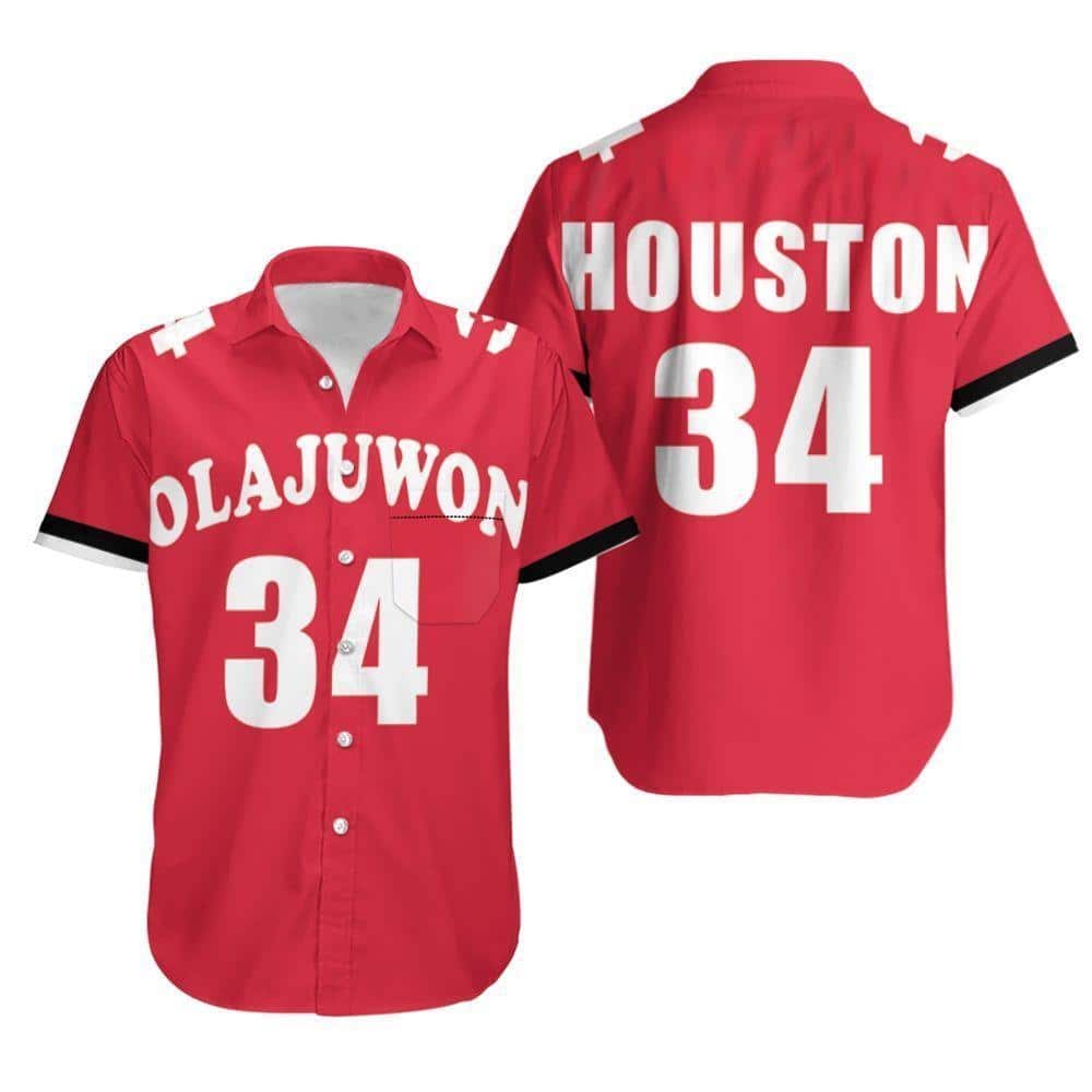 Red Houston Rockets Hawaiian Shirt Hakeem Olajuwon 34 Gift