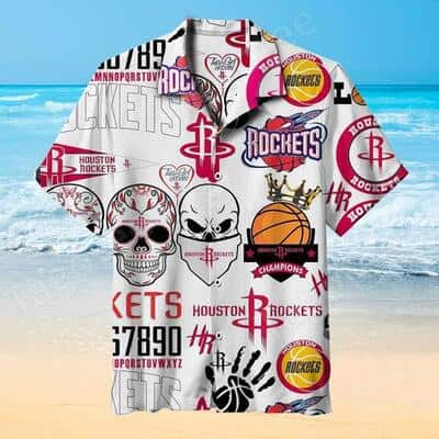 Skull With Houston Rockets Hawaiian Shirt Best Beach Gift Skull With Houston Rockets Hawaiian Shirt Best Beach Gift