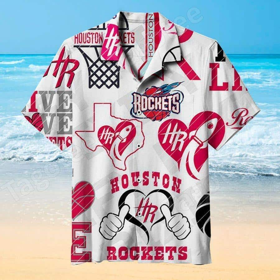 White Aloha Houston Rockets Hawaiian Shirt