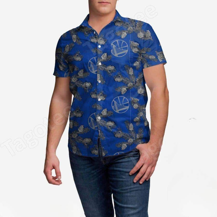 Blue Aloha Golden State Warriors Pinecone Hawaiian Shirt