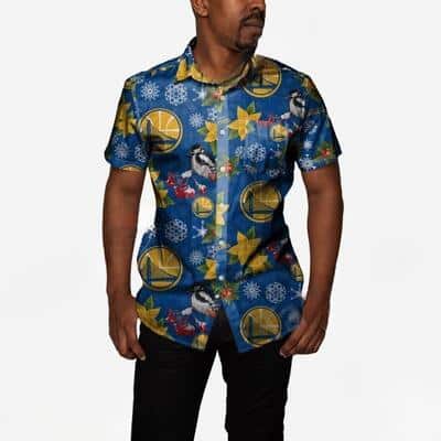 Blue Aloha Golden State Warriors Mistletoe Hawaiian Shirt Blue Aloha Golden State Warriors Mistletoe Hawaiian Shirt