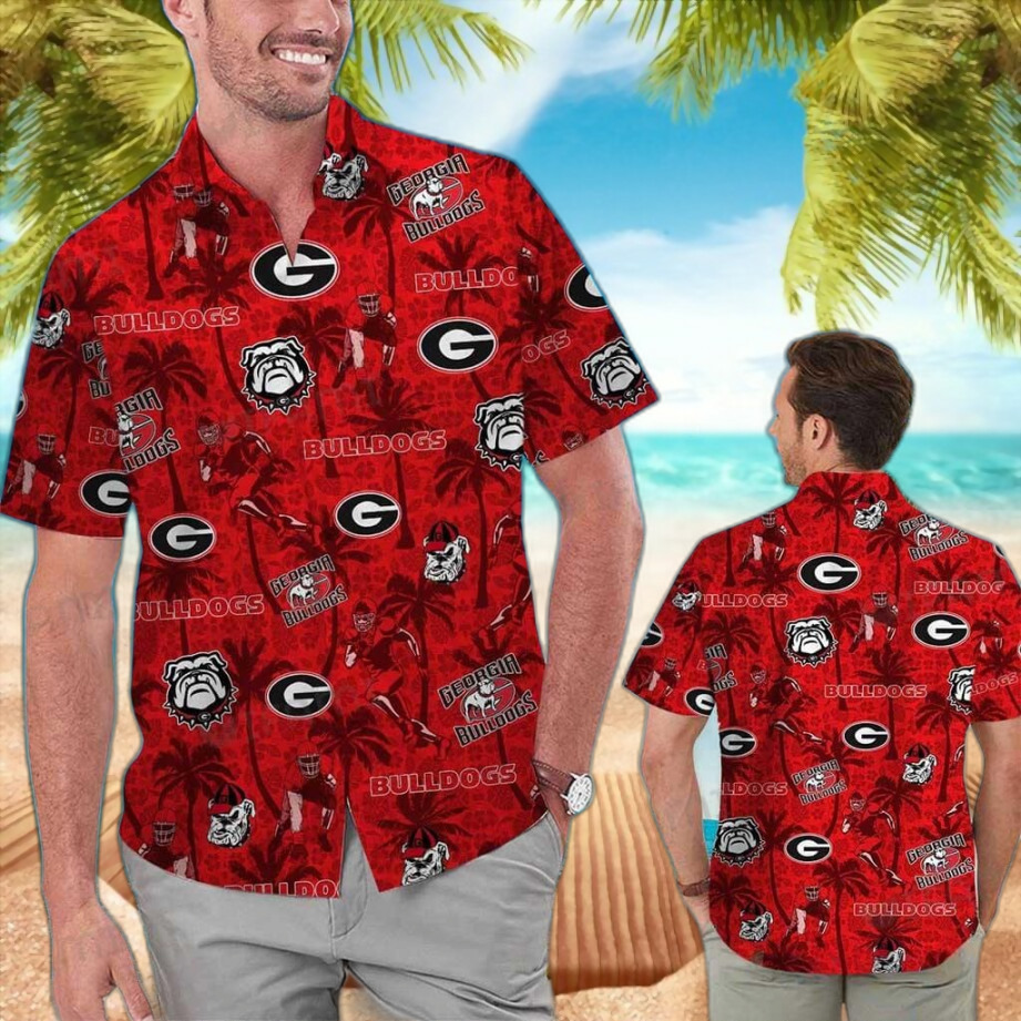 Red Aloha Georgia Bulldogs UGA Hawaiian Shirt Tropical Coconut