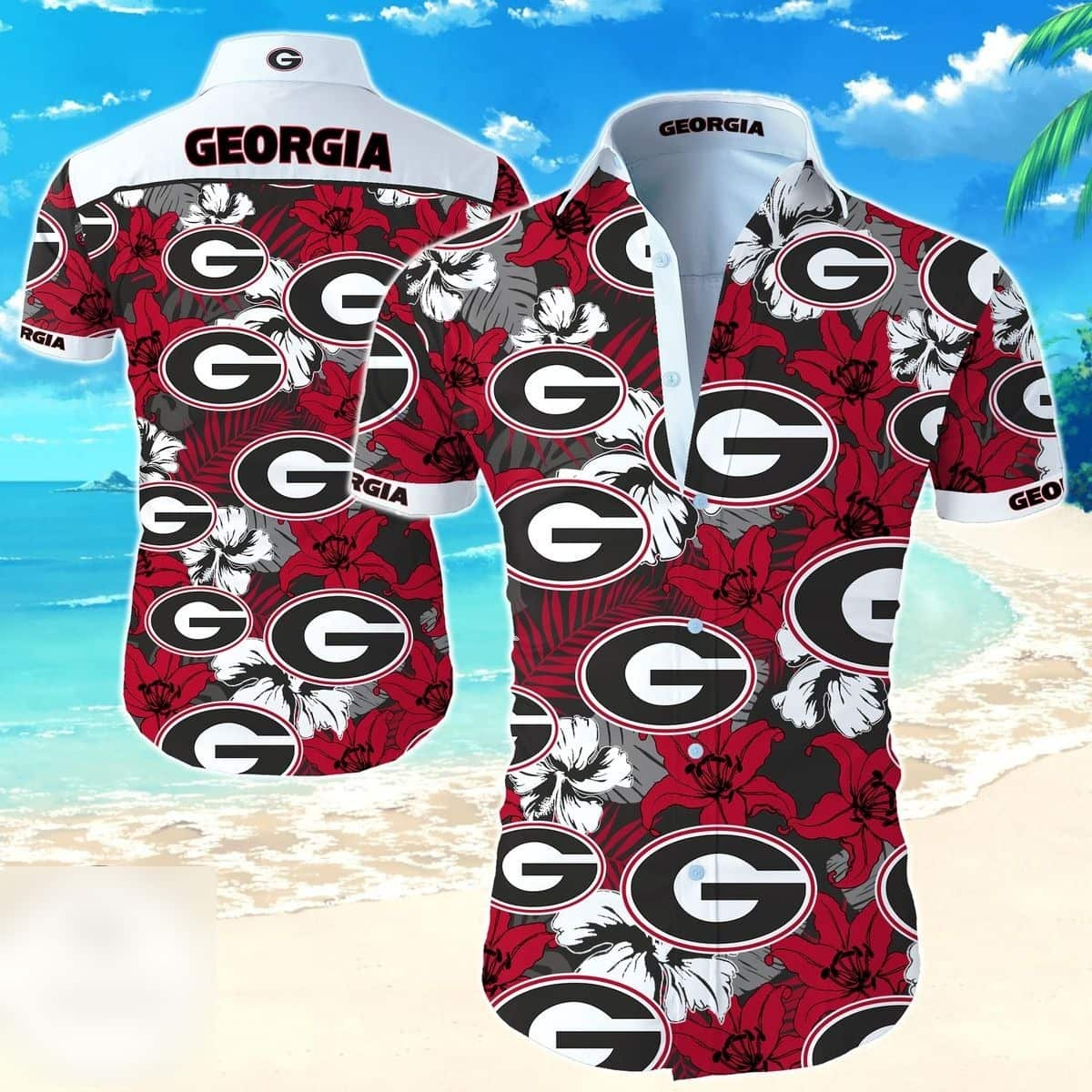 Georgia Bulldogs UGA Hawaiian Shirt Tropical Flower