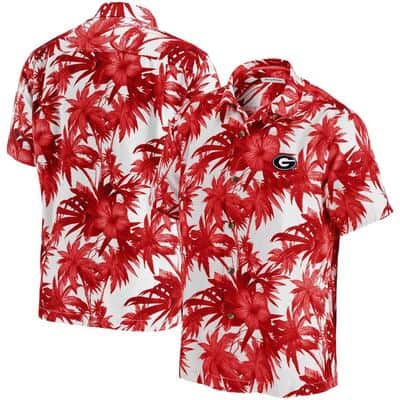Georgia Bulldogs UGA Hawaiian Shirt Red Hibiscus Flowers