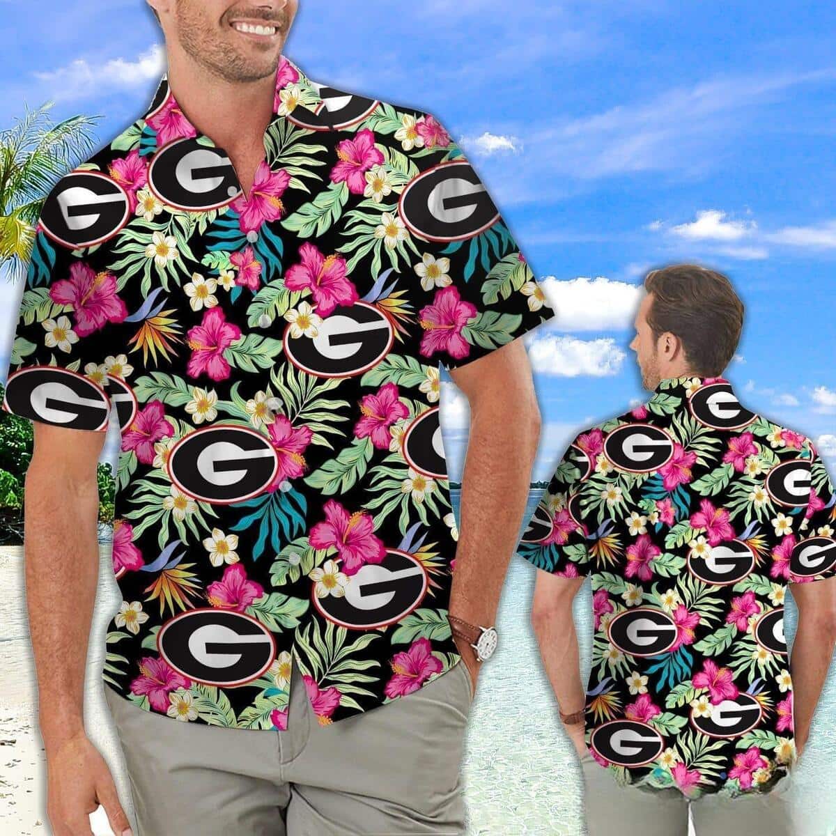 Georgia Bulldogs UGA Hawaiian Shirt Tropical Flower Beach Lovers Gift