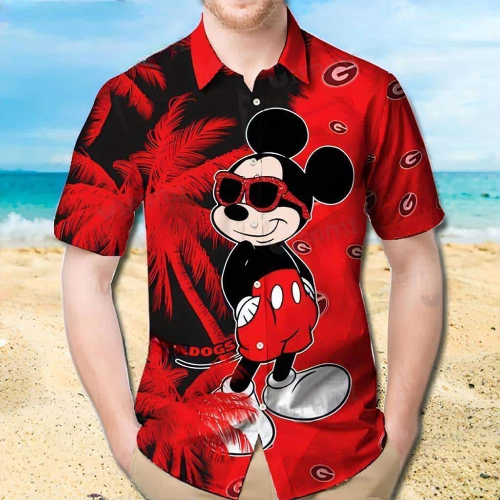 Red Aloha Mickey Georgia Bulldogs UGA Hawaiian Shirt