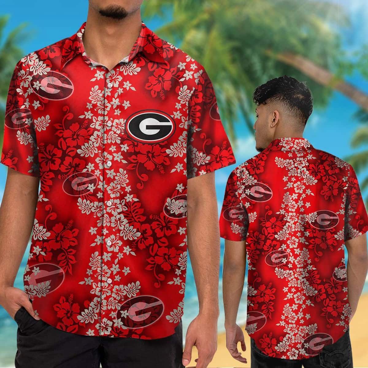 Georgia Bulldogs UGA Hawaiian Shirt Red Tropical Flower Beach Lovers Gift