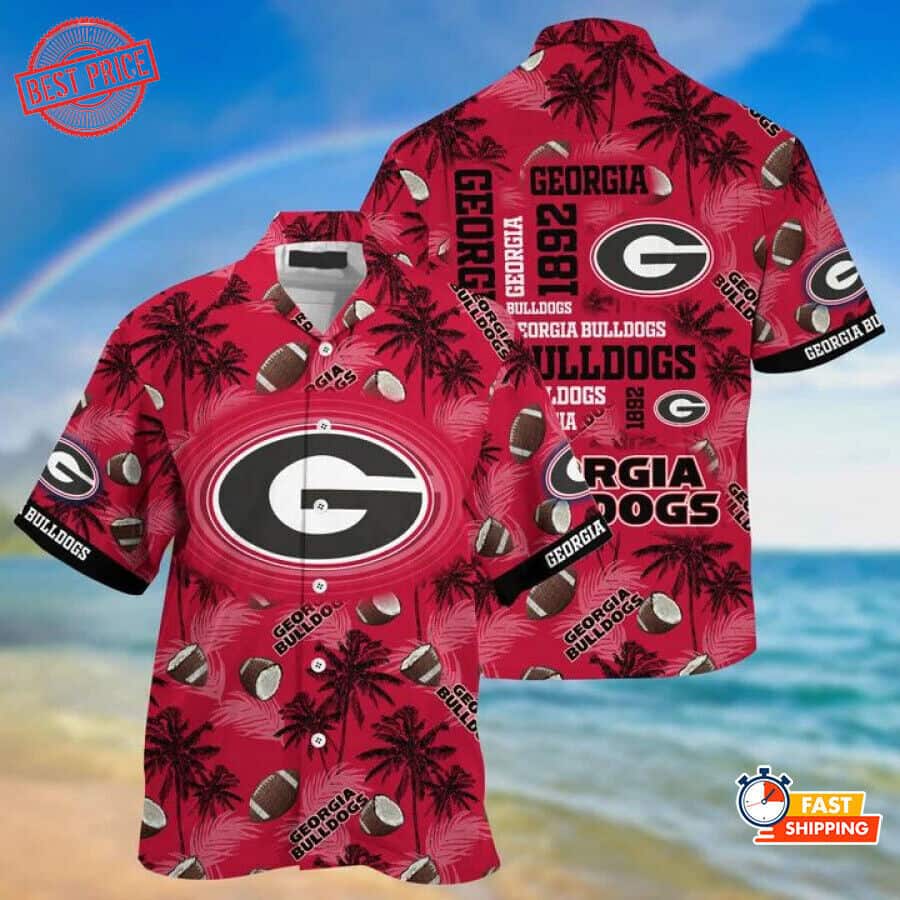 Georgia Bulldogs UGA Hawaiian Shirt Palm Trees Summer Beach Gift