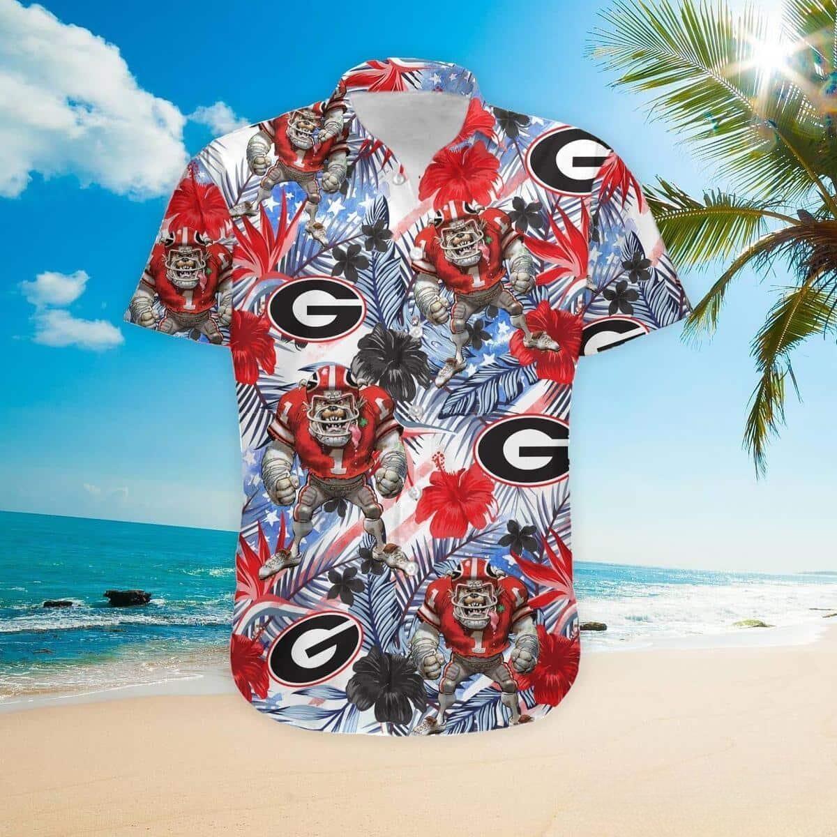 Georgia Bulldogs UGA Hawaiian Shirt Tropical Flora Beach Lovers Gift