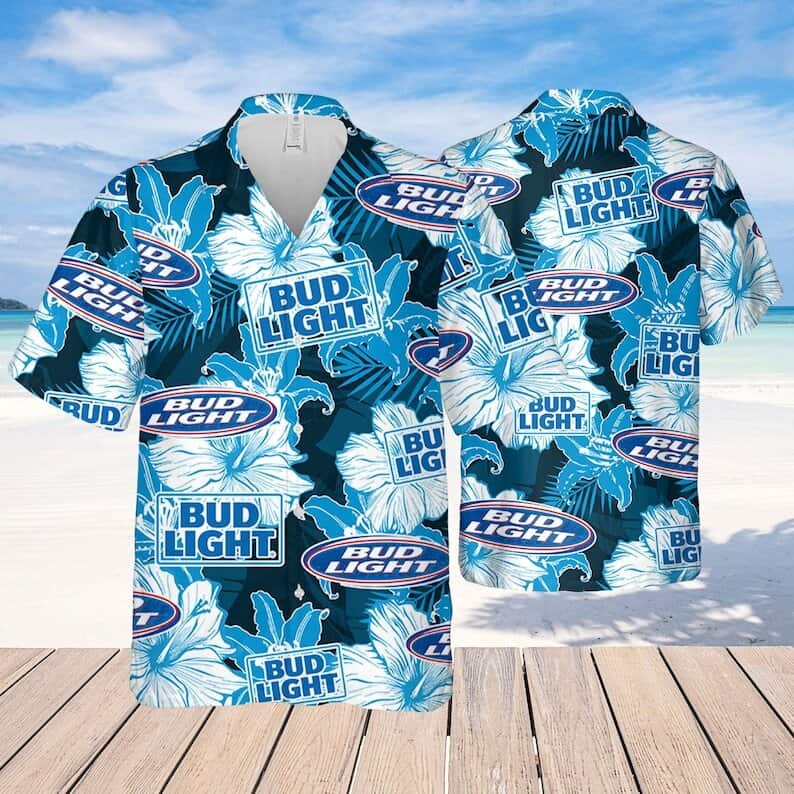 Cool Bud Light Hawaiian Shirt Tropical Flower Pattern