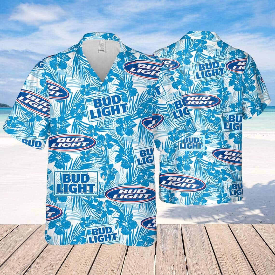 Bud Light Beer Hawaiian Shirt Hibiscus Flower Pattern Practical Beach Gift