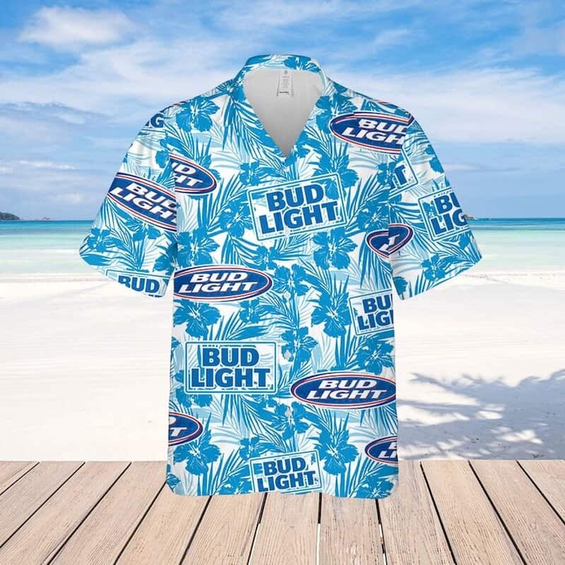 Bud Light Beer Hawaiian Shirt Hibiscus Flower Pattern Practical Beach Gift Bud Light Beer Hawaiian Shirt Hibiscus Flower Pattern Practical Beach Gift