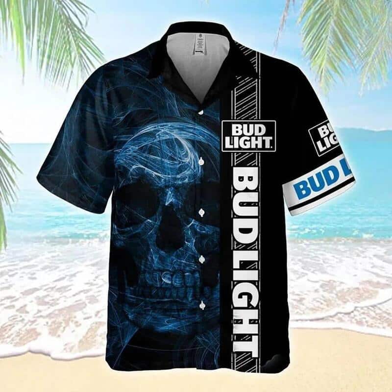 Bud Light Hawaiian Shirt Smoke Skull Gift For Beer Lovers Bud Light Hawaiian Shirt Smoke Skull Gift For Beer Lovers