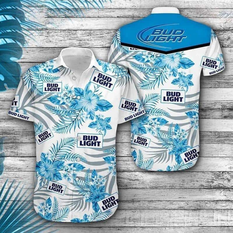 Bud Light Hawaiian Shirt Blue Tropical Flowers Bud Light Hawaiian Shirt Blue Tropical Flowers