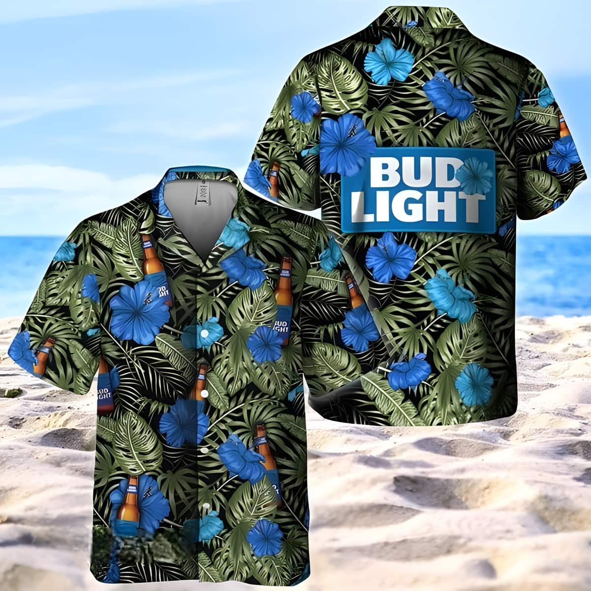 Bud Light Hawaiian Shirt Tropical Flowers And Palm Leaves Best Beach Gift