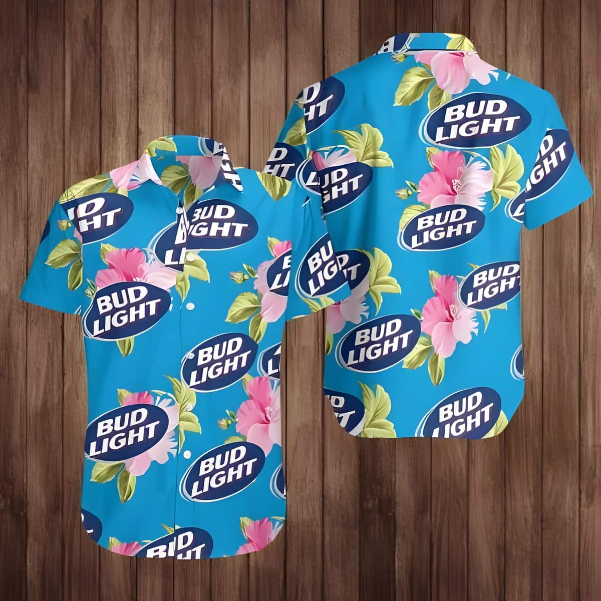 Bud Light Hawaiian Shirt Pink Hibiscus Flower Beach Gift For Friend