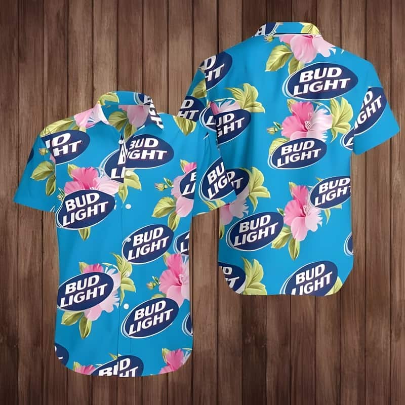 Bud Light Hawaiian Shirt Pink Hibiscus Flower Beach Gift For Friend Bud Light Hawaiian Shirt Pink Hibiscus Flower Beach Gift For Friend