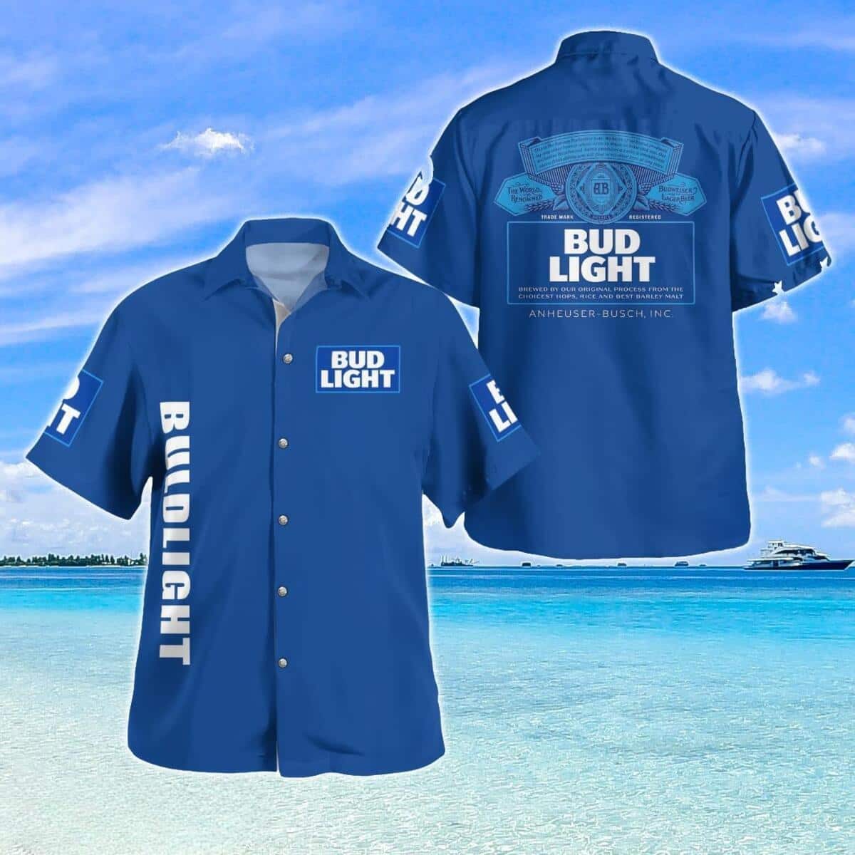 Blue Aloha Bud Light Hawaiian Shirt Beach Lovers Gift