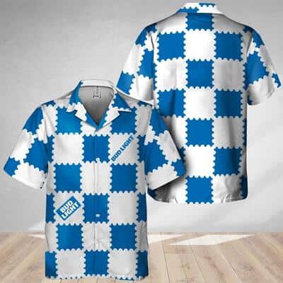 Bud Light Hawaiian Shirt Blue Gingham Pattern Beer Lovers Gift Bud Light Hawaiian Shirt Blue Gingham Pattern Beer Lovers Gift