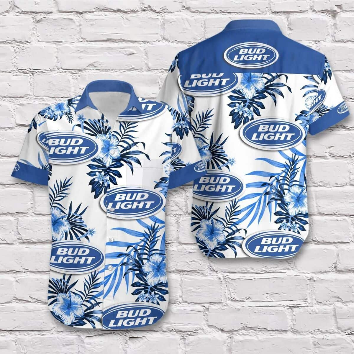 Bud Light Hawaiian Shirt Hibiscus Flower Pattern Beach Vacation Gift