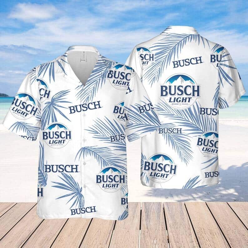 Busch Light Hawaiian Shirt Palm Leaves Pattern Gift For Beach Vacation