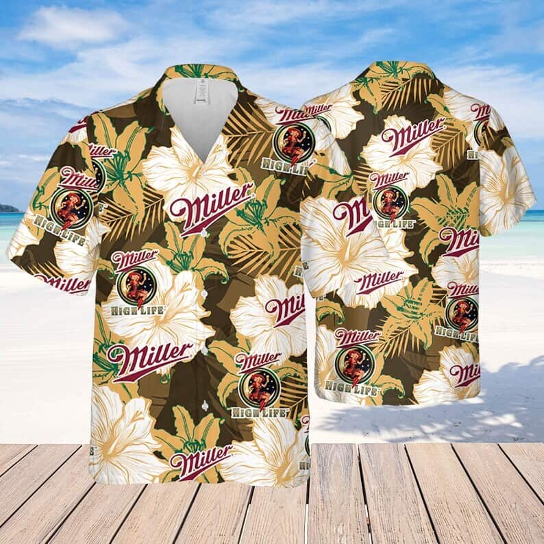 Miller High Life Hawaiian Shirt Floral Pattern Summer Holiday Gift