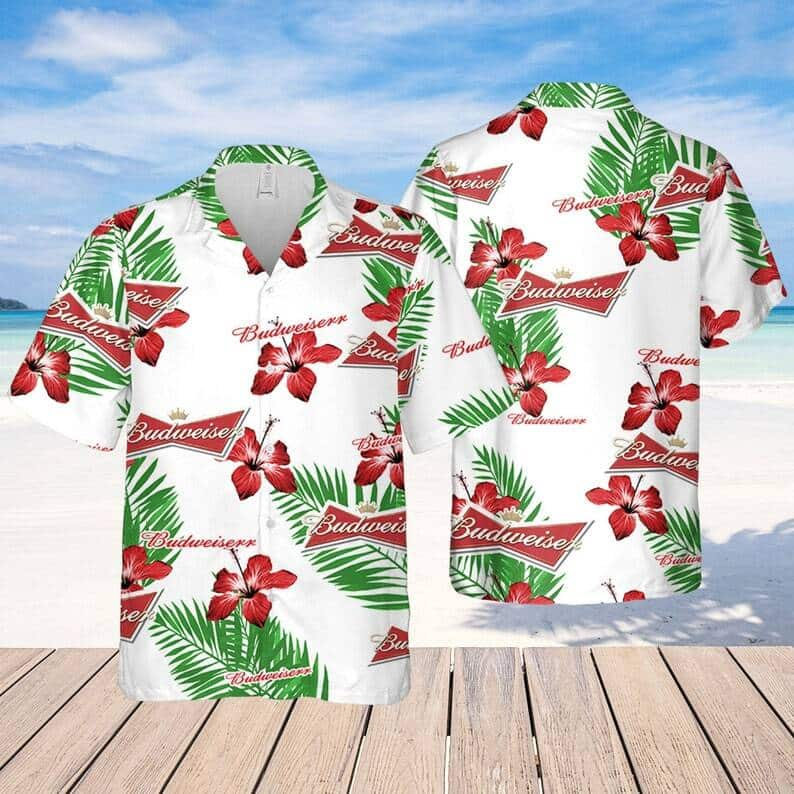 Budweiser Beer Hawaiian Shirt Hibiscus Flower Pattern All Over Print