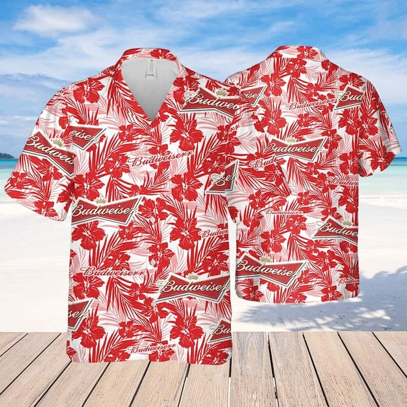 Budweiser Hawaiian Shirt Tropical Flower Pattern Beach Gift For Friend