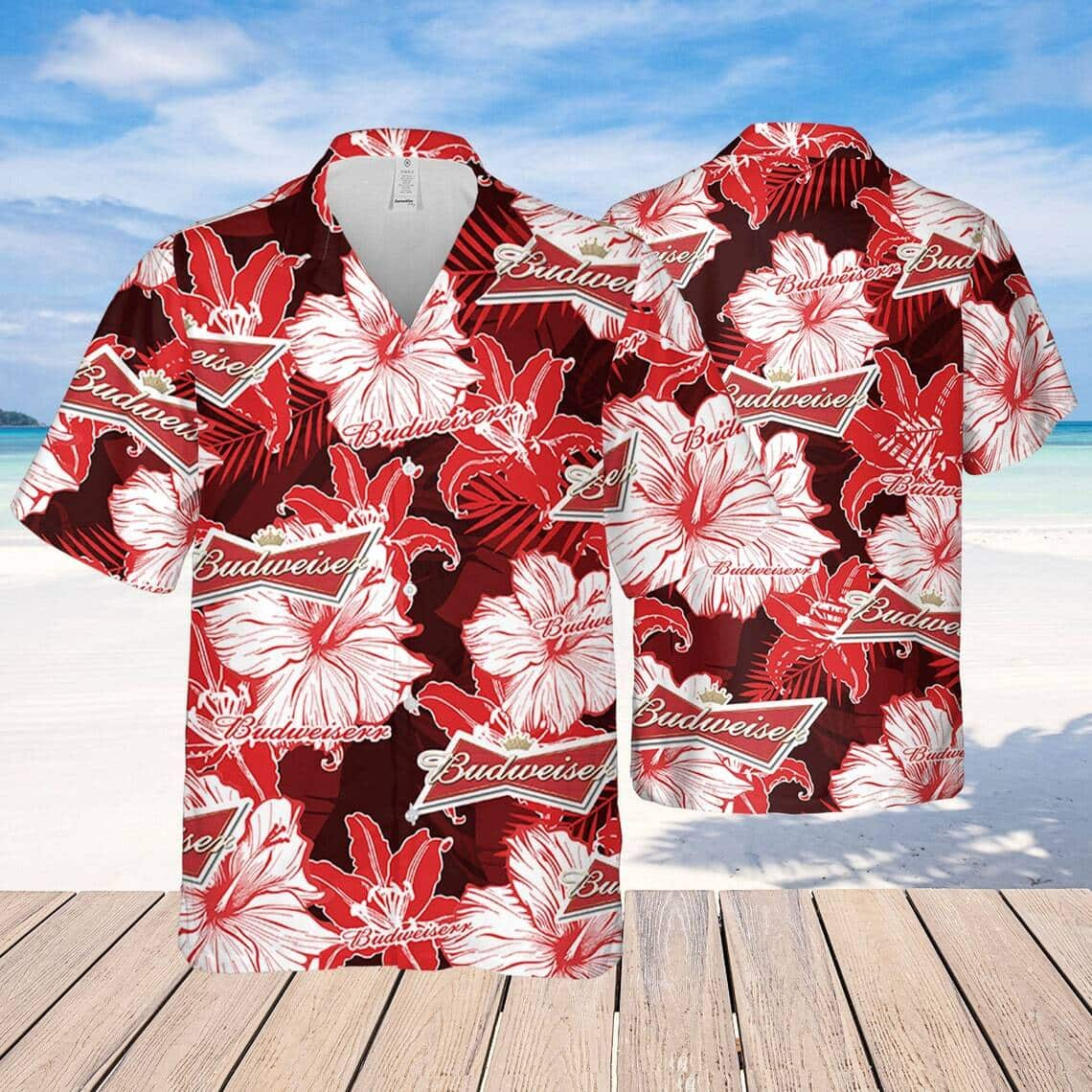 Budweiser Hawaiian Shirt Tropical Flower Pattern Summer Gift For Beach Lovers