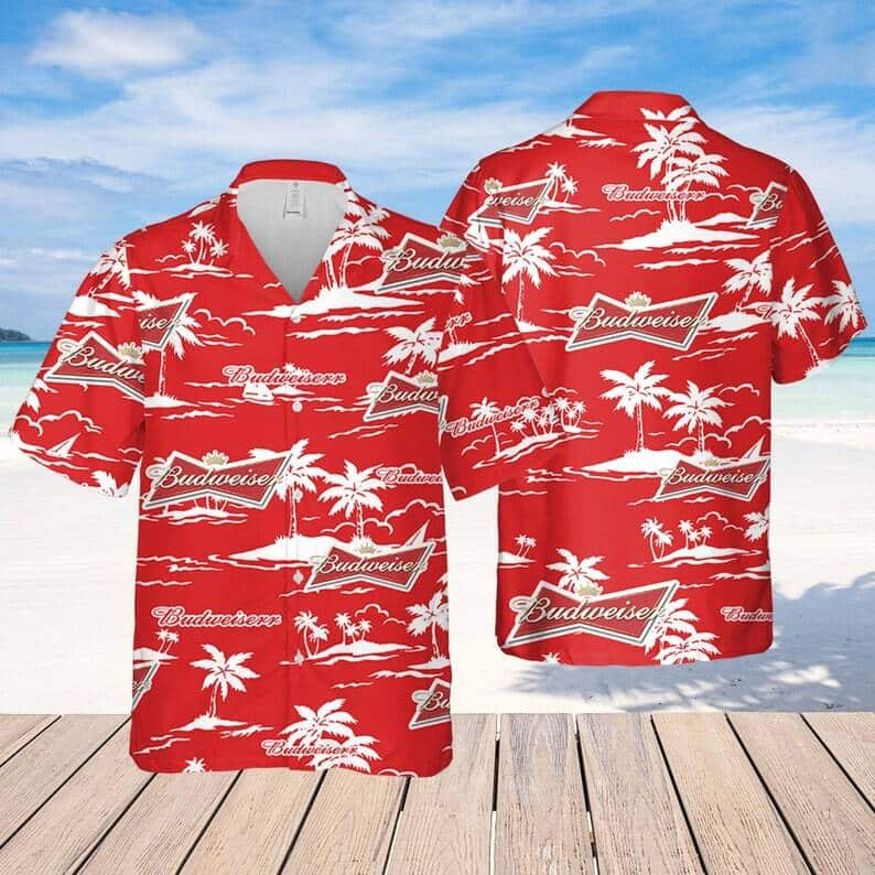 Red Aloha Budweiser Beer Hawaiian Shirt Beach Pattern Best Beach Gift