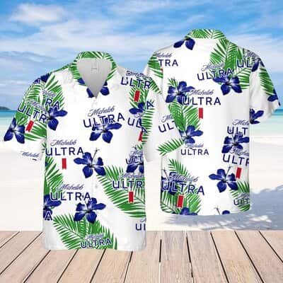 White Michelob Ultra Beer Hawaiian Shirt Hibiscus Flower Pattern White Michelob Ultra Beer Hawaiian Shirt Hibiscus Flower Pattern