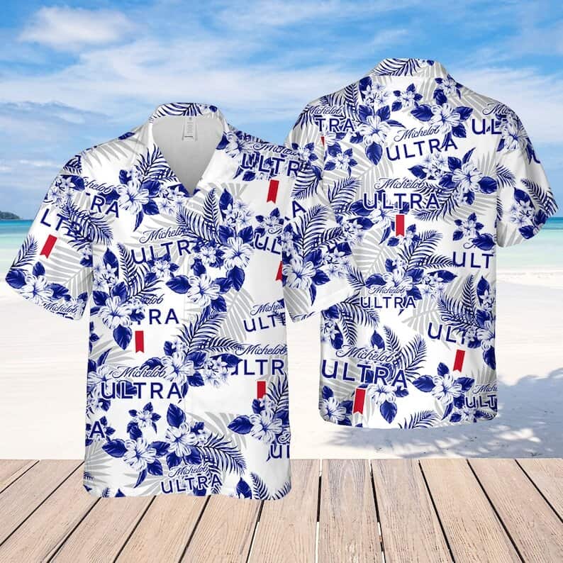 Michelob Ultra Hawaiian Shirt Hibiscus Pattern Practical Beach Gift