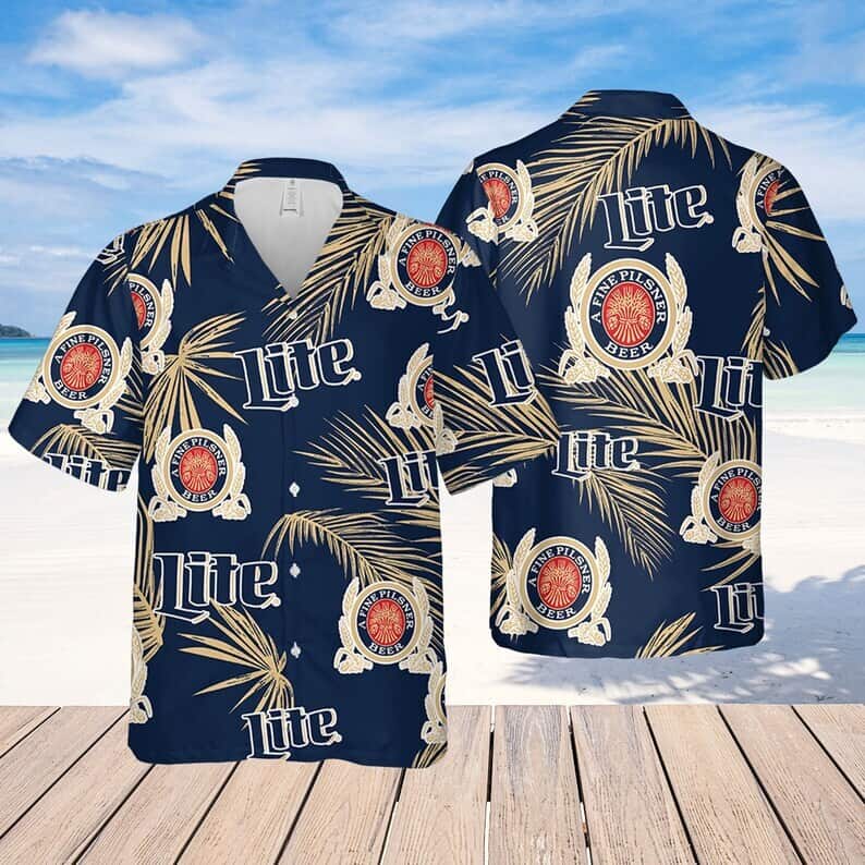Miller Lite Beer Hawaiian Shirt Palm Leaves Pattern Gift For Beach Trip
