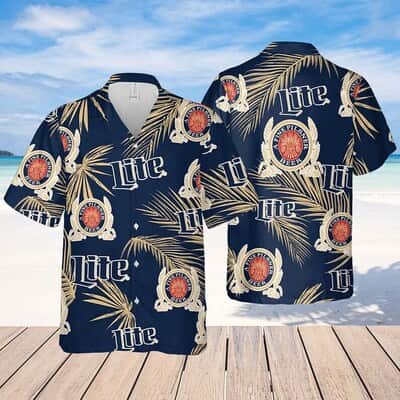 Miller Lite Beer Hawaiian Shirt Palm Leaves Pattern Gift For Beach Trip Miller Lite Beer Hawaiian Shirt Palm Leaves Pattern Gift For Beach Trip