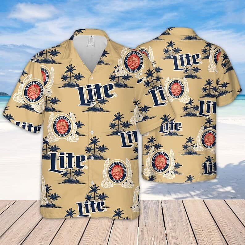 Miller Lite Hawaiian Shirt Island Pattern Summer Gift For Beach Lovers