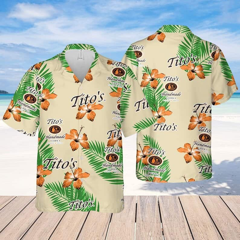 Tito's Vodka Hawaiian Shirt Tropical Flower Pattern