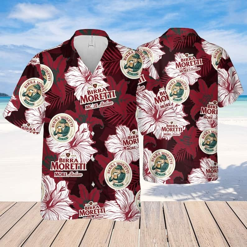 Birra Moretti Beer Tropical Flower Pattern Hawaiian Shirt