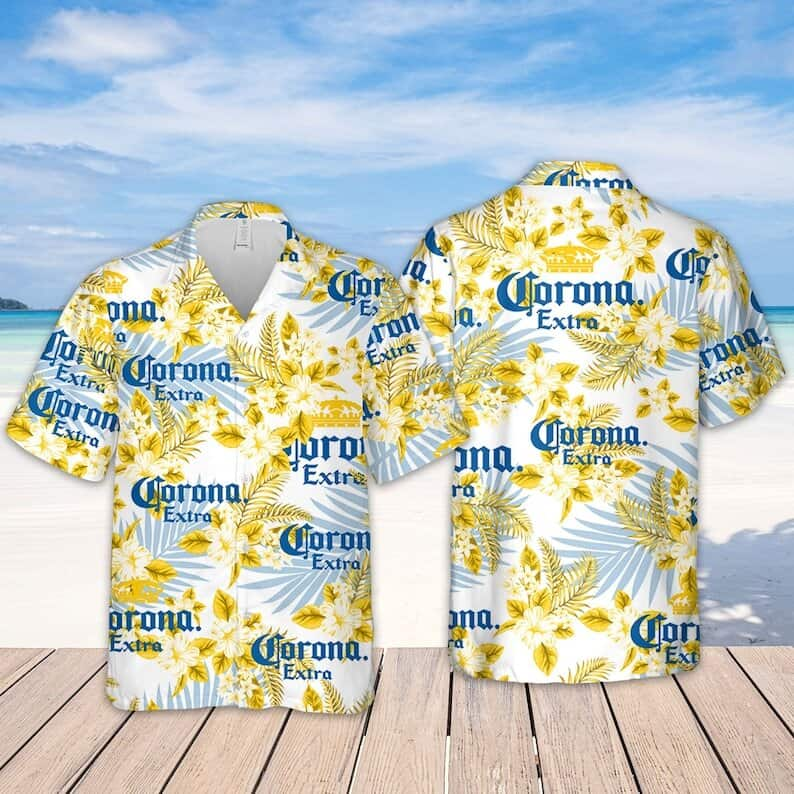 Corona Extra Beer Tropical Flower Pattern Hawaiian Shirt