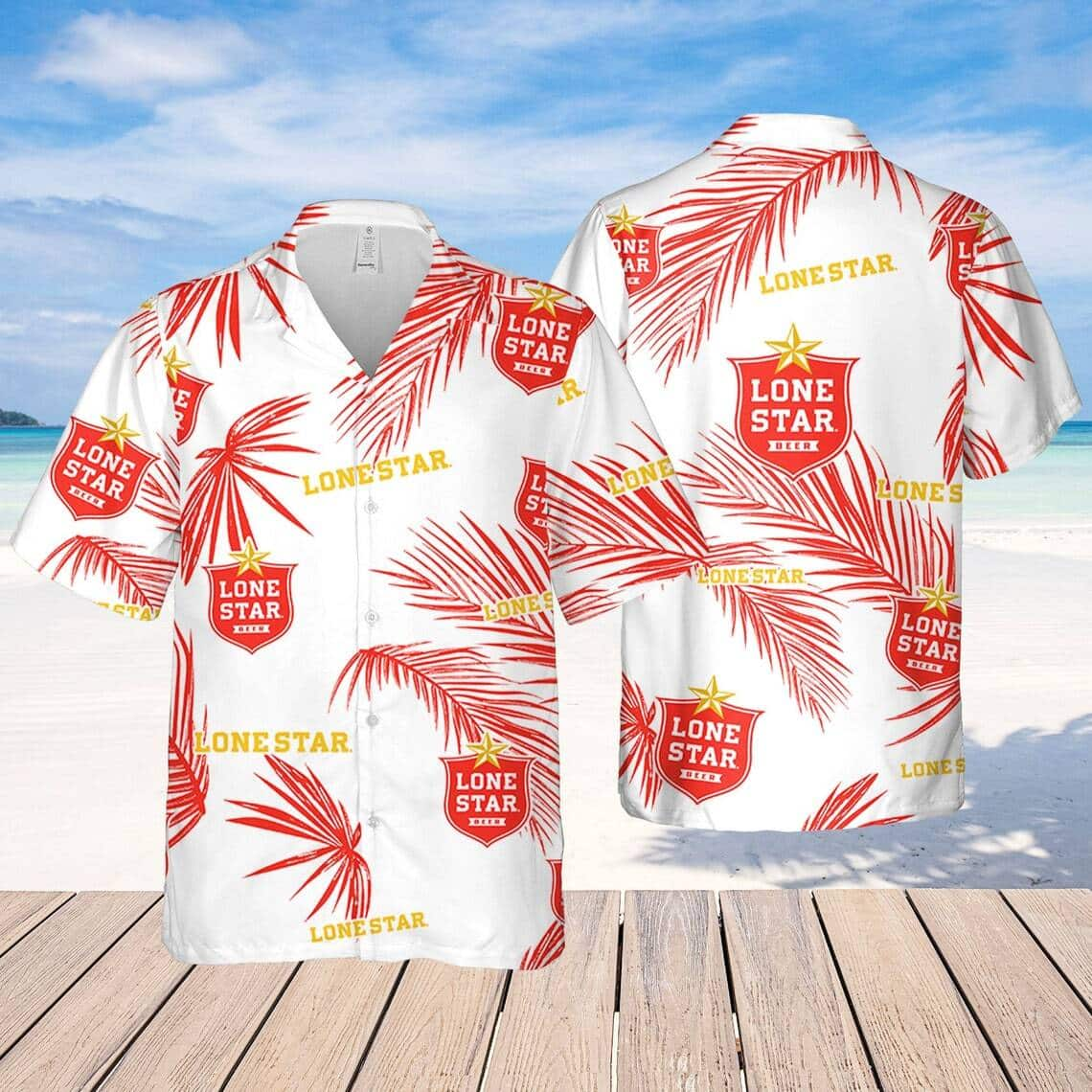 Lone Star Beer Palm Leaves Pattern Hawaiian Shirt Gift For Beach Trip