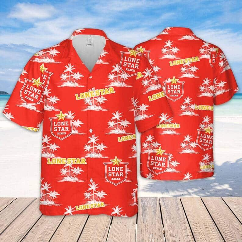 Red Aloha Lone Star Coconut Island Pattern Hawaiian Shirt