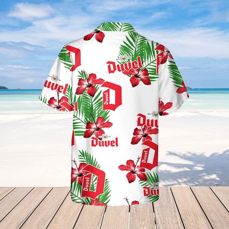 Duvel Beer Hibiscus Flower Pattern Hawaiian Shirt