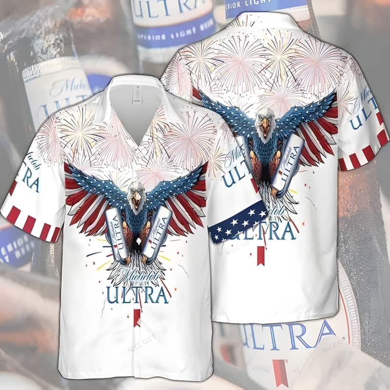 Michelob Ultra Hawaiian Shirt Bald Eagle Fireworks 4th Of July Michelob Ultra Hawaiian Shirt Bald Eagle Fireworks 4th Of July